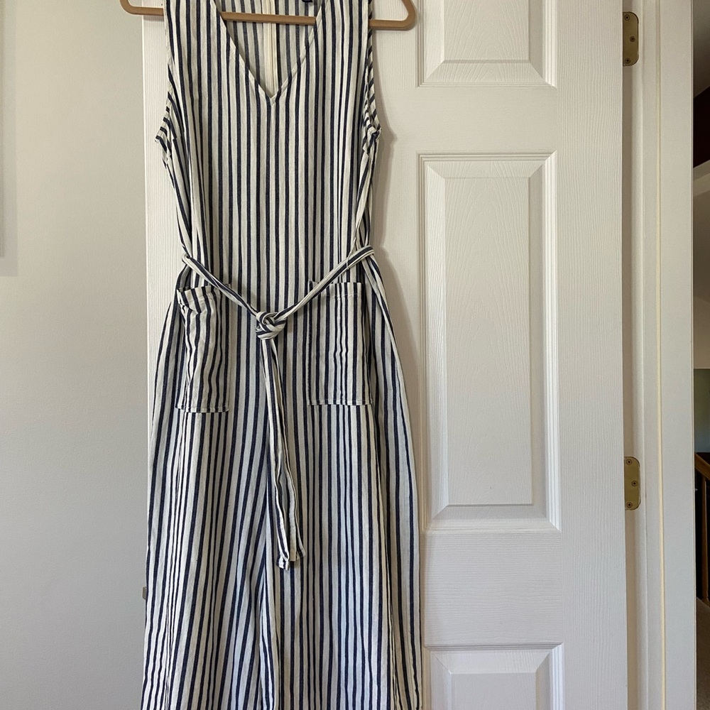 Universal Thread Navy and White Striped Sleeveless Jumpsuit